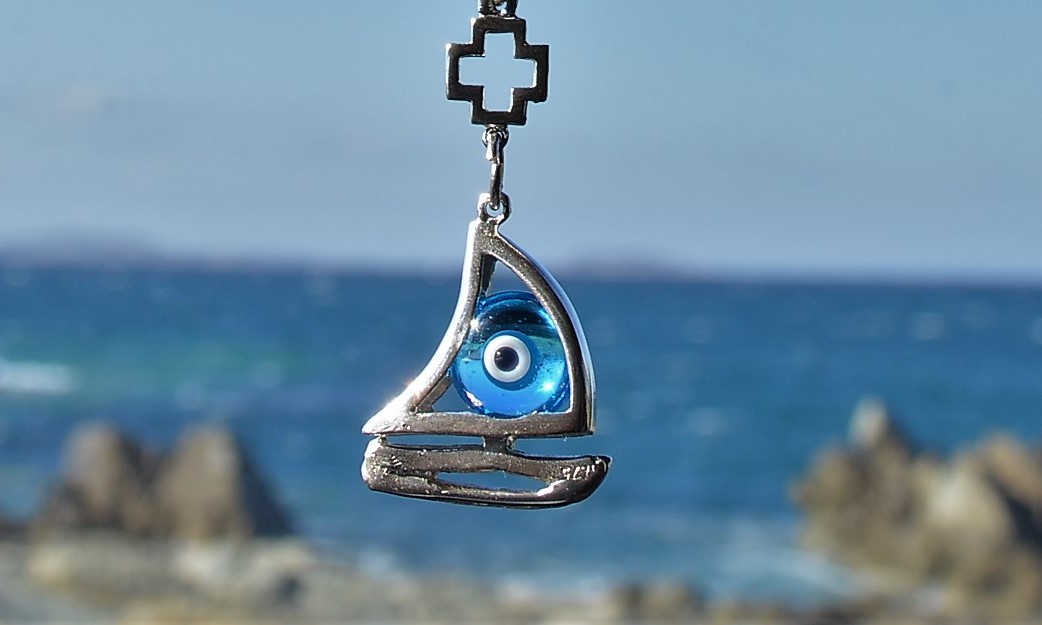 Little ship charm with sea-blue eye